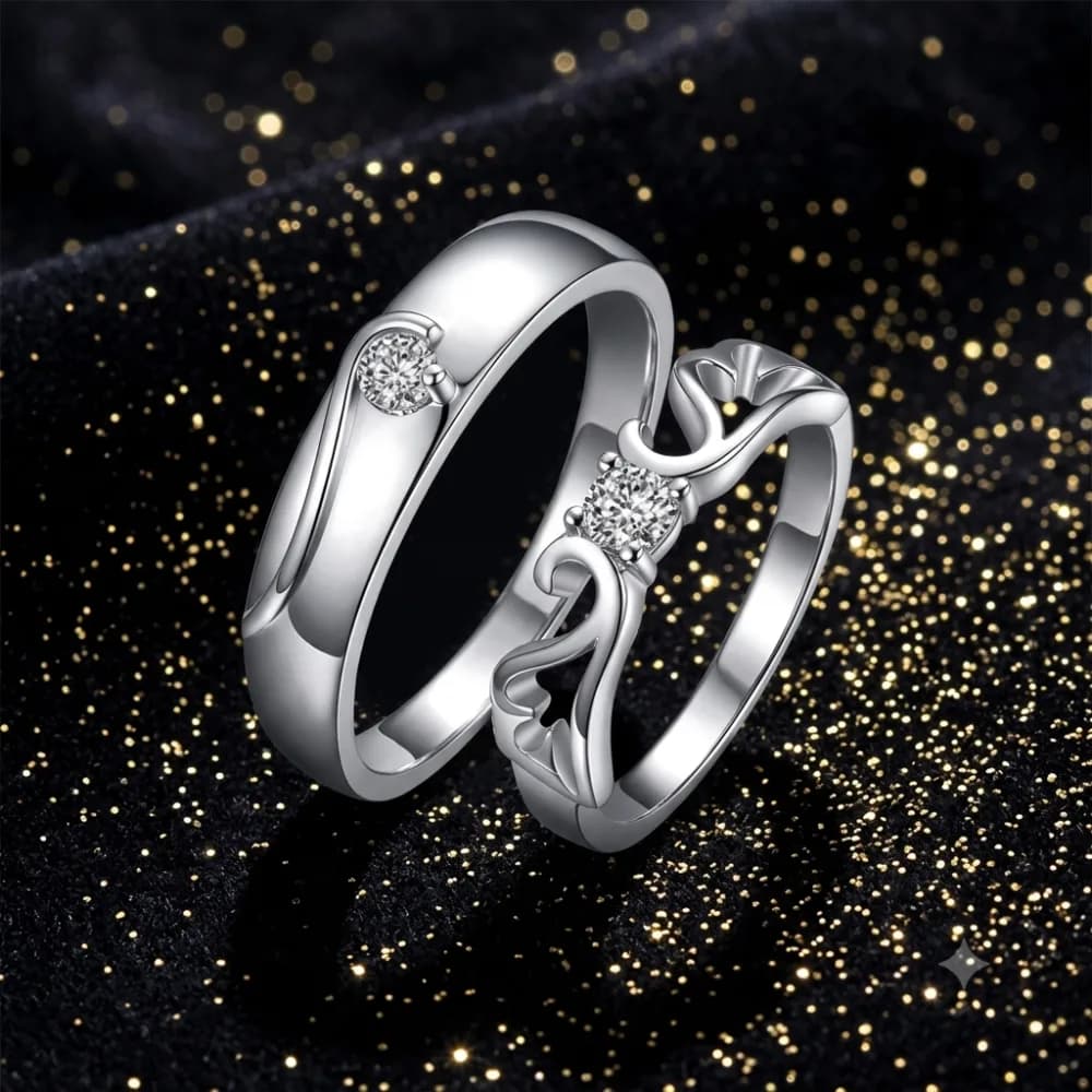 Cubic Zirconia Silver Plated Couple Ring