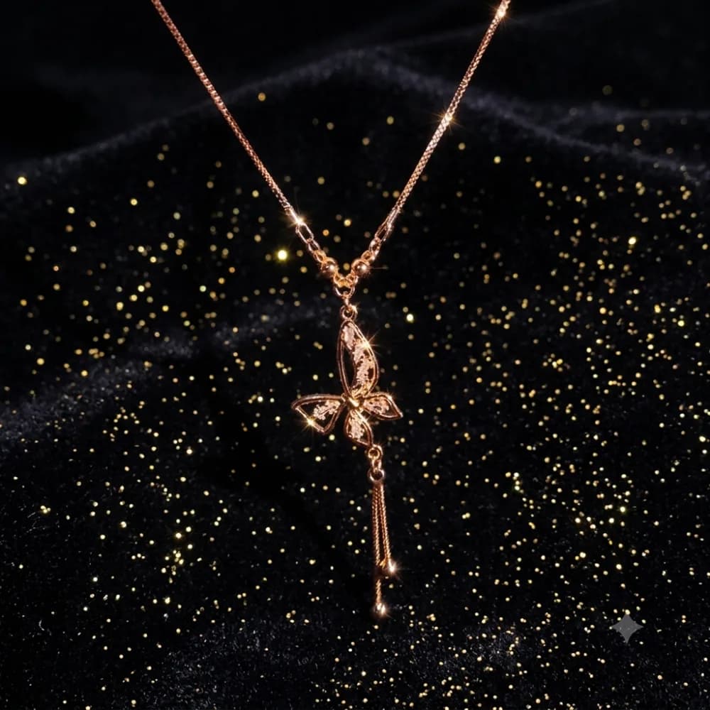 Rose Gold Butterfly Lariat Necklace